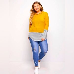 COPY - Plus Curved Hem Stripe Drawstring Hoodie